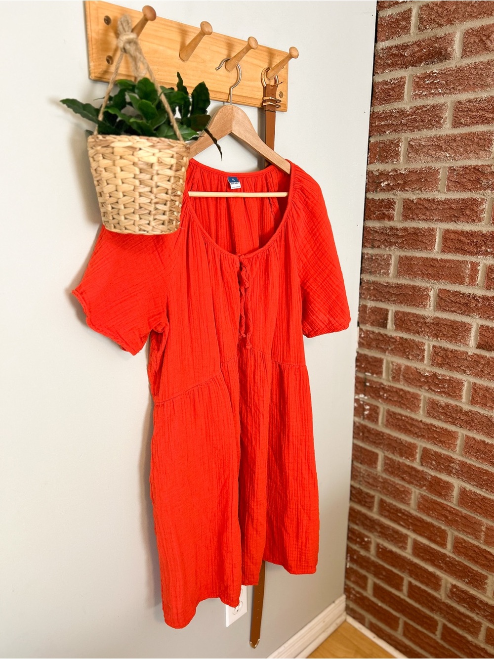 Bright Orange Short-Sleeve Cotton Dress - Unbranded